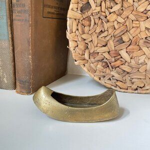 Vintage Hand Etched Brass Korean Shoe Figurine Gold Paper Weight Ashtray
